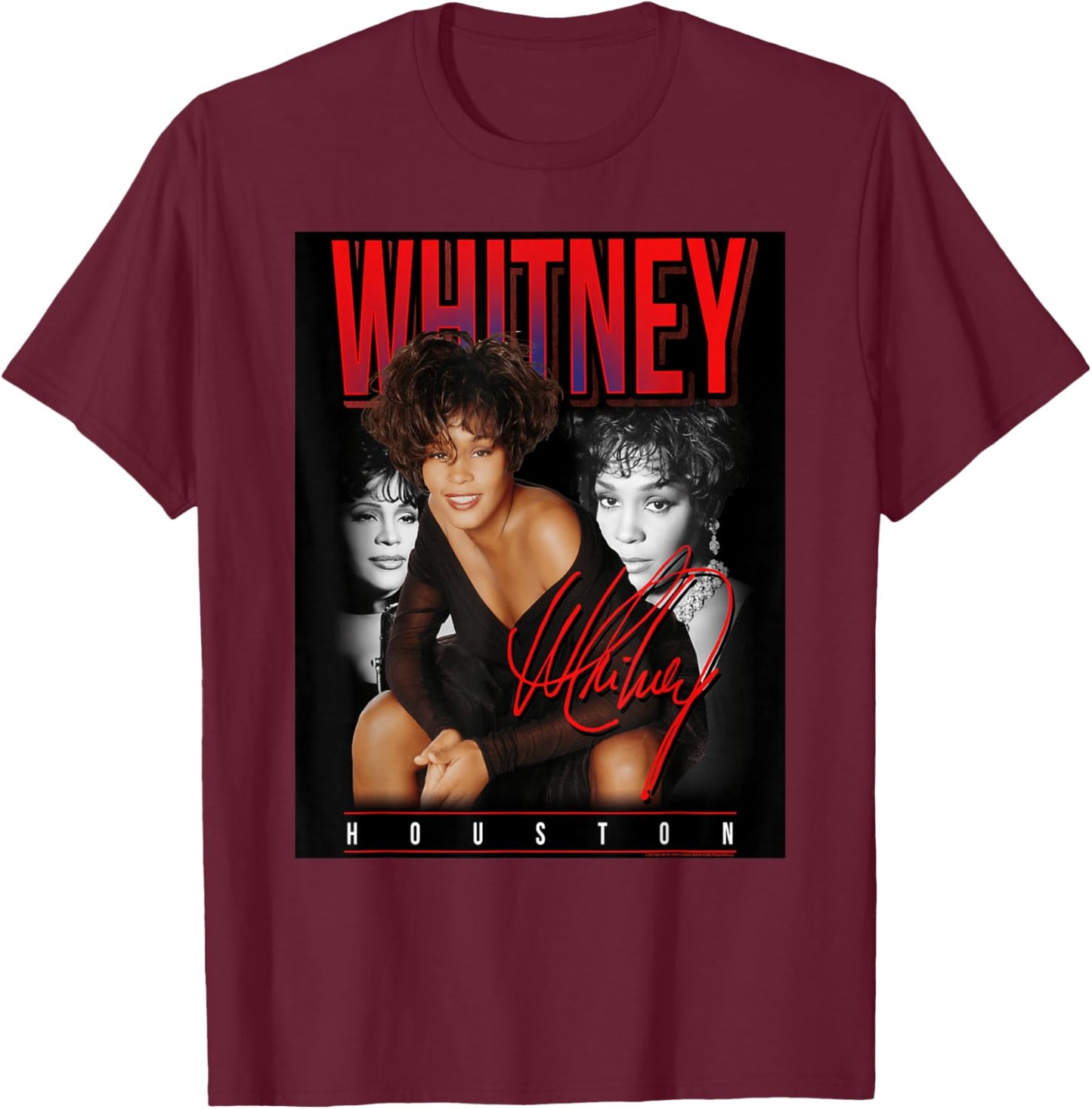 Whitney Houston Retro Photo Collage T-Shirt - T-Shirt | Maroon