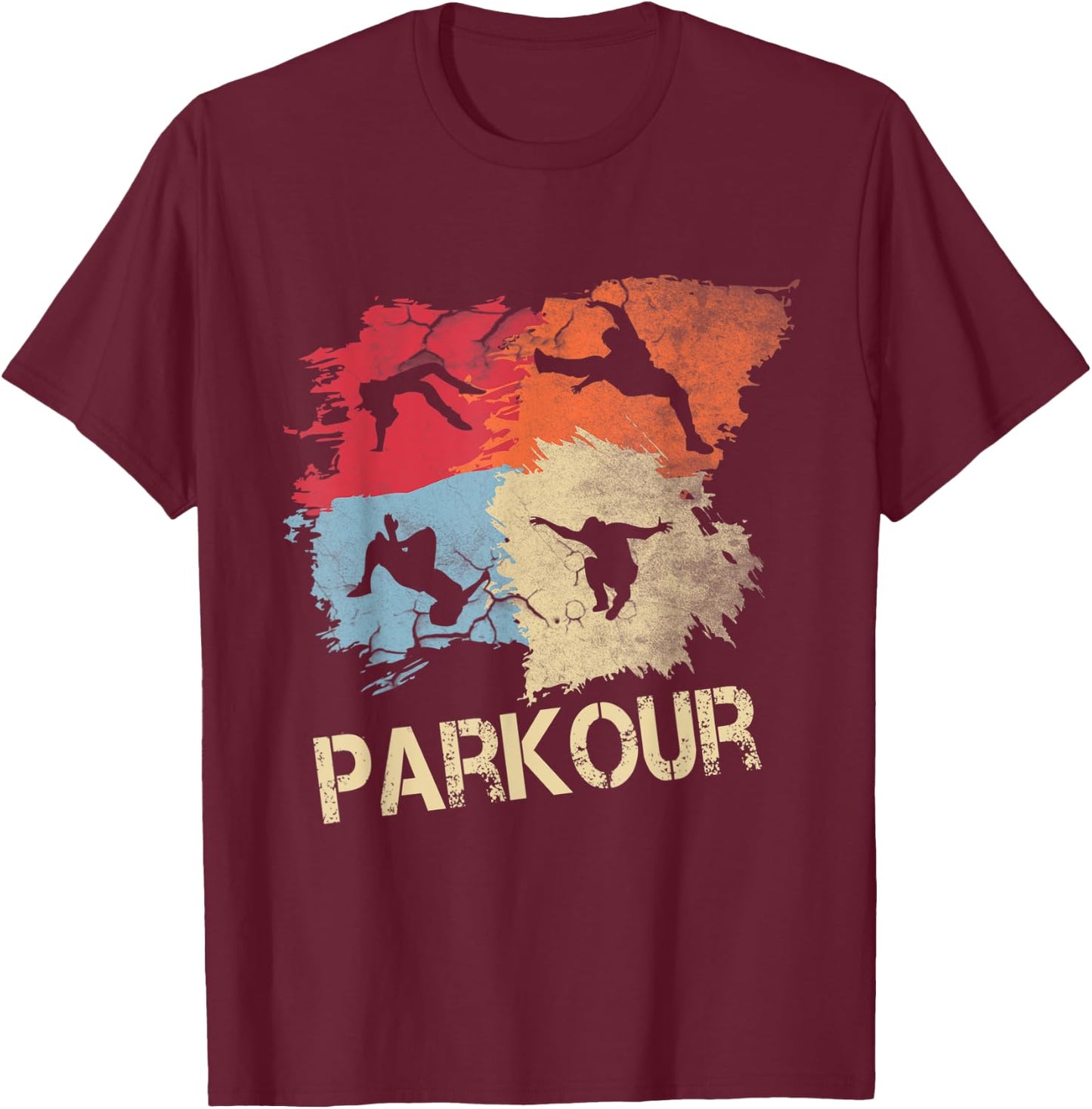 Retro Parkour Boys Silhouette Vintage Free Running Runner T-Shirt - T-Shirt | Maroon