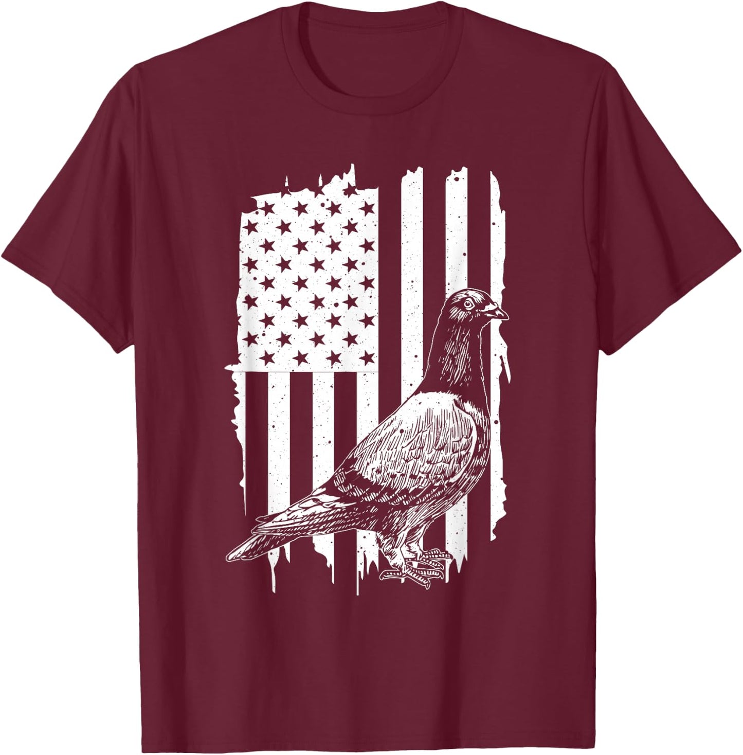 Cool Pigeon Design Men Women Patriotic US Flag Pigeon Lovers T-Shirt - T-Shirt | Maroon