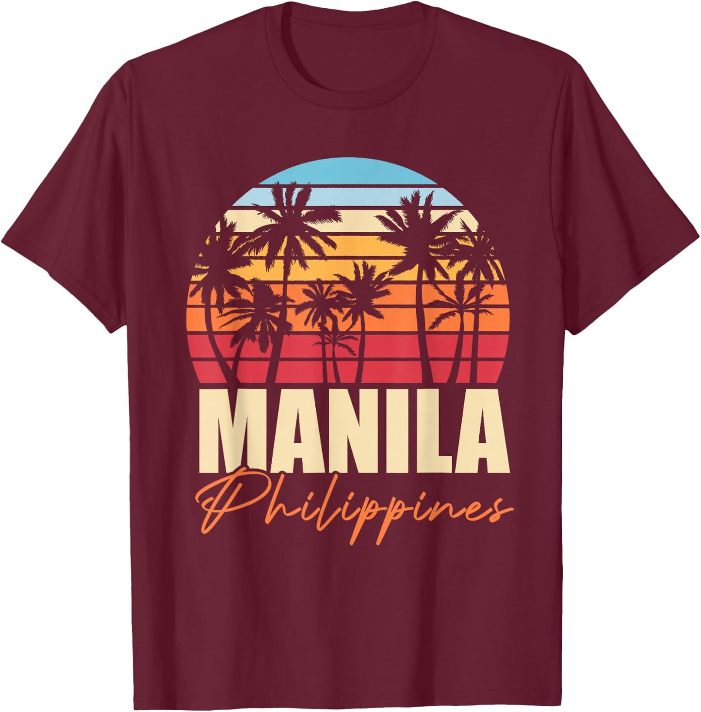 Palm Trees Filipino Pinoy Retro Tropical Manila Philippines T-Shirt - T-Shirt | Maroon