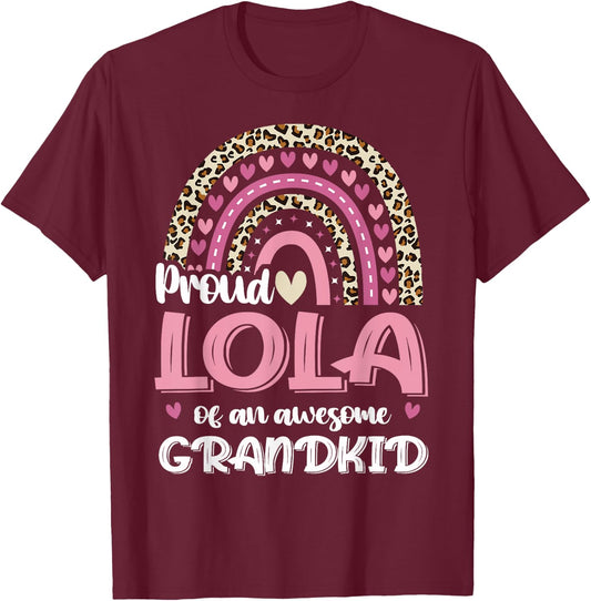 Lola Of A Grandkid Leopard Rainbow Filipino Grandma T-Shirt - T-Shirt | Maroon