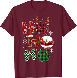 HoHoHo Dog Paw Christmas Pajama Cute Holiday Dog Lovers Xmas Men Women Kids T-Shirt - T-Shirt | Maroon