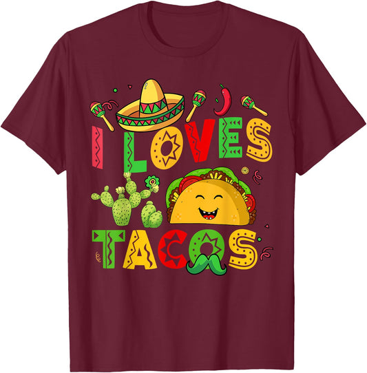 Cinco De Mayo I Loves Tacos Tuesday Funny Kids Boy Men Women T-Shirt - T-Shirt | Maroon