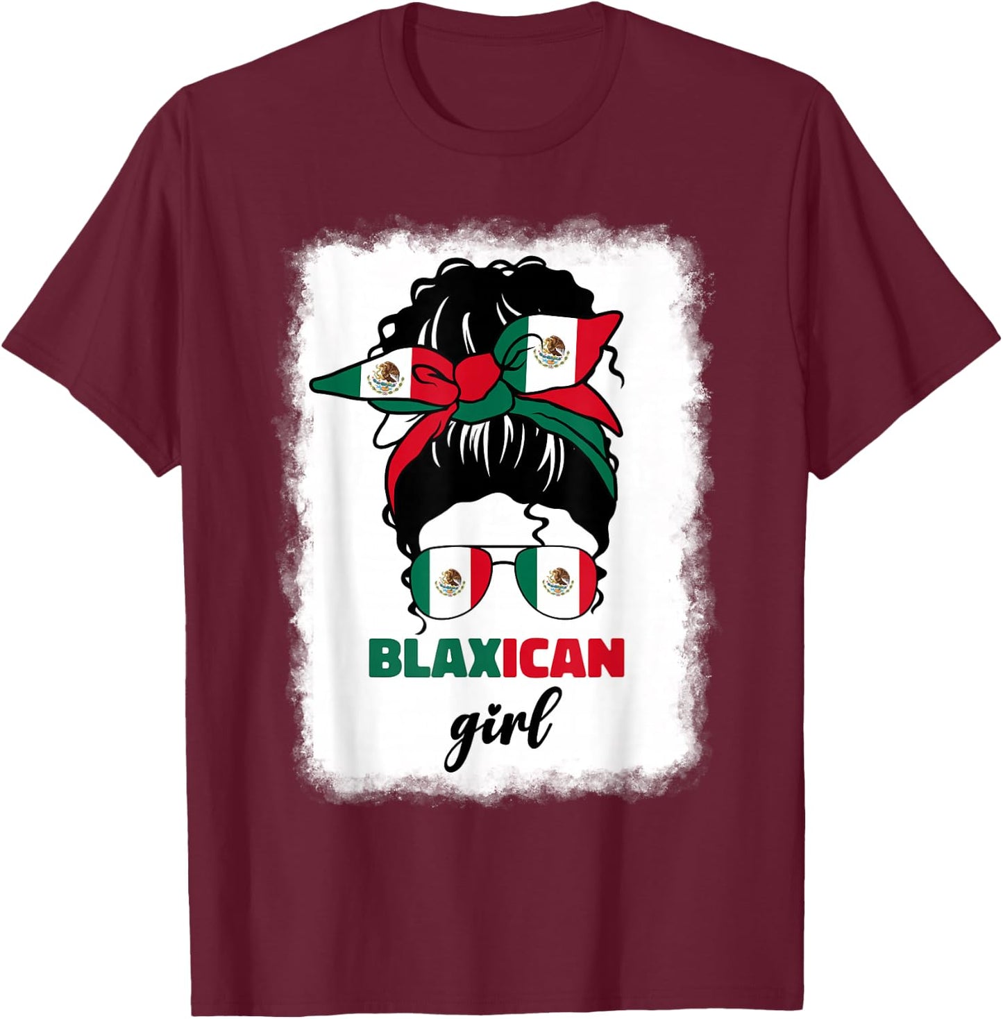 Blaxican Mexican American Black Girl Mexico Flag Chicano Fun T-Shirt - T-Shirt | Maroon
