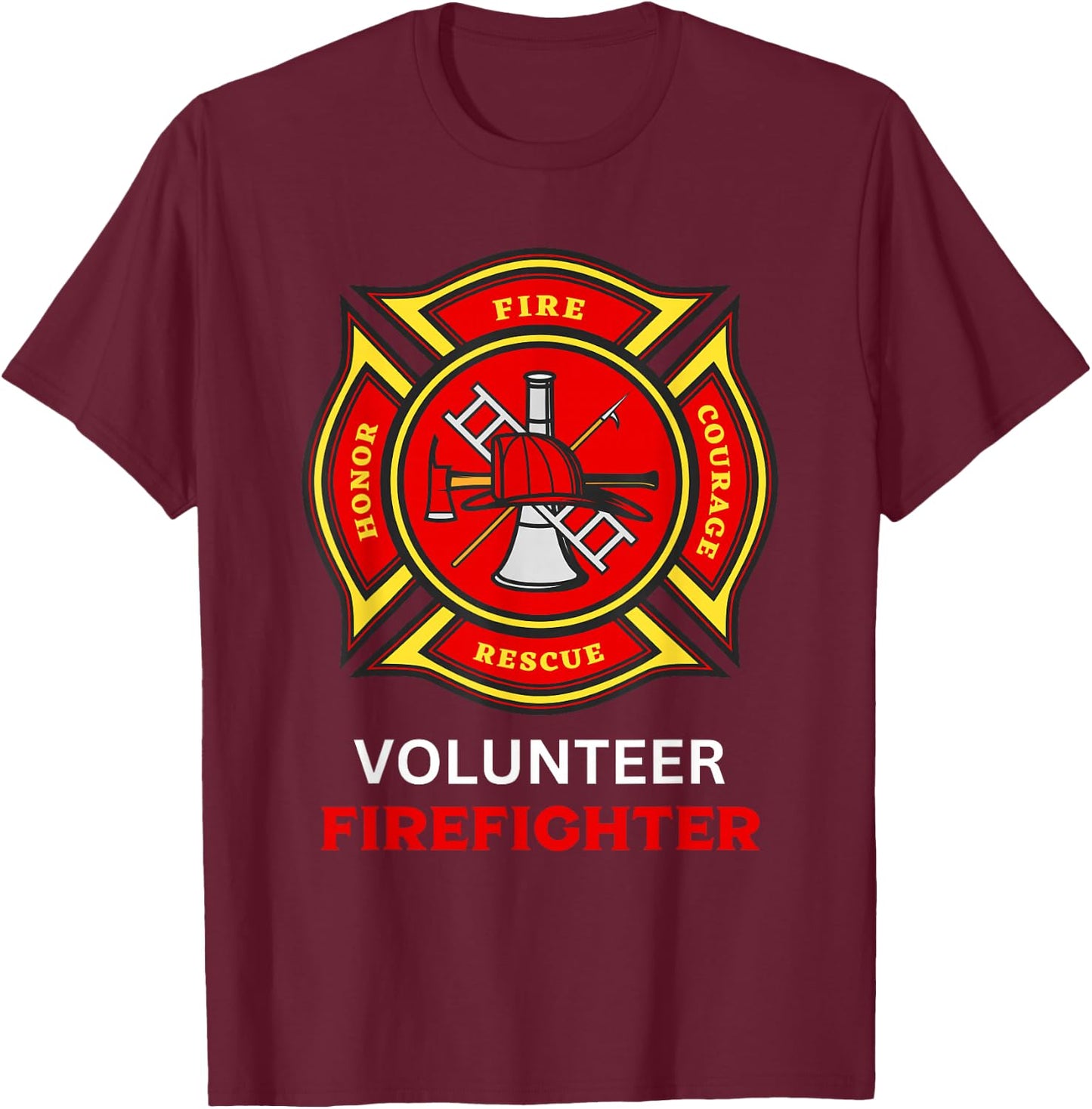 Fire Department Logo Volunteer Fireman Symbol Firefighter T-Shirt - T-Shirt | Maroon
