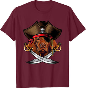 Funny Vizsla Dog Pirate Captain Halloween Women Kids T-Shirt - T-Shirt | Maroon