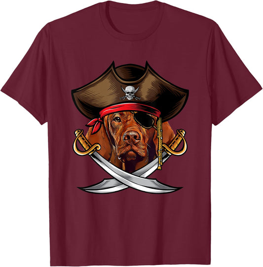 Funny Vizsla Dog Pirate Captain Halloween Women Kids T-Shirt - T-Shirt | Maroon