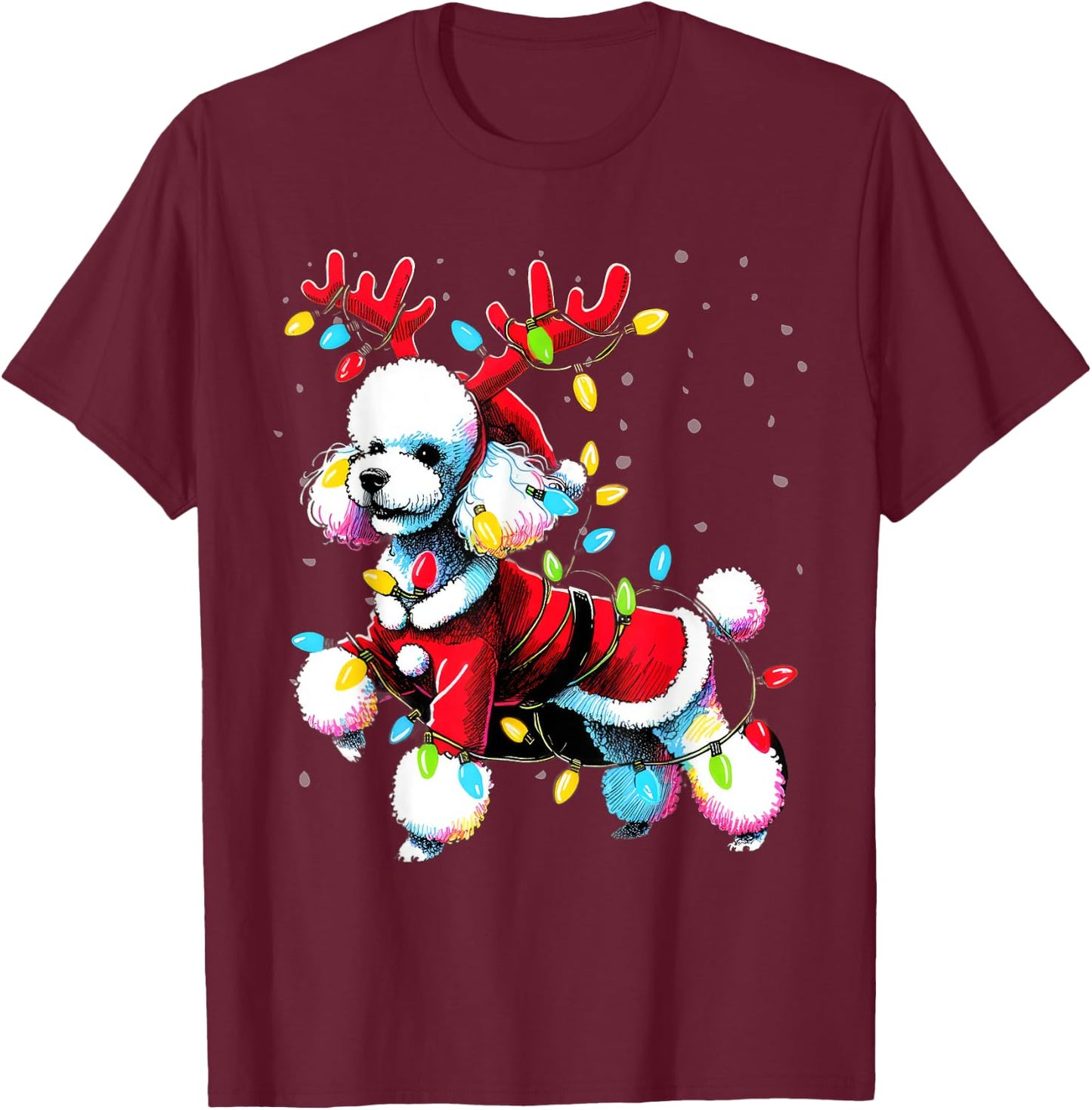Poodle Santa Christmas Tree Lights, Funny Ugly Pajama Women T-Shirt - T-Shirt | Maroon