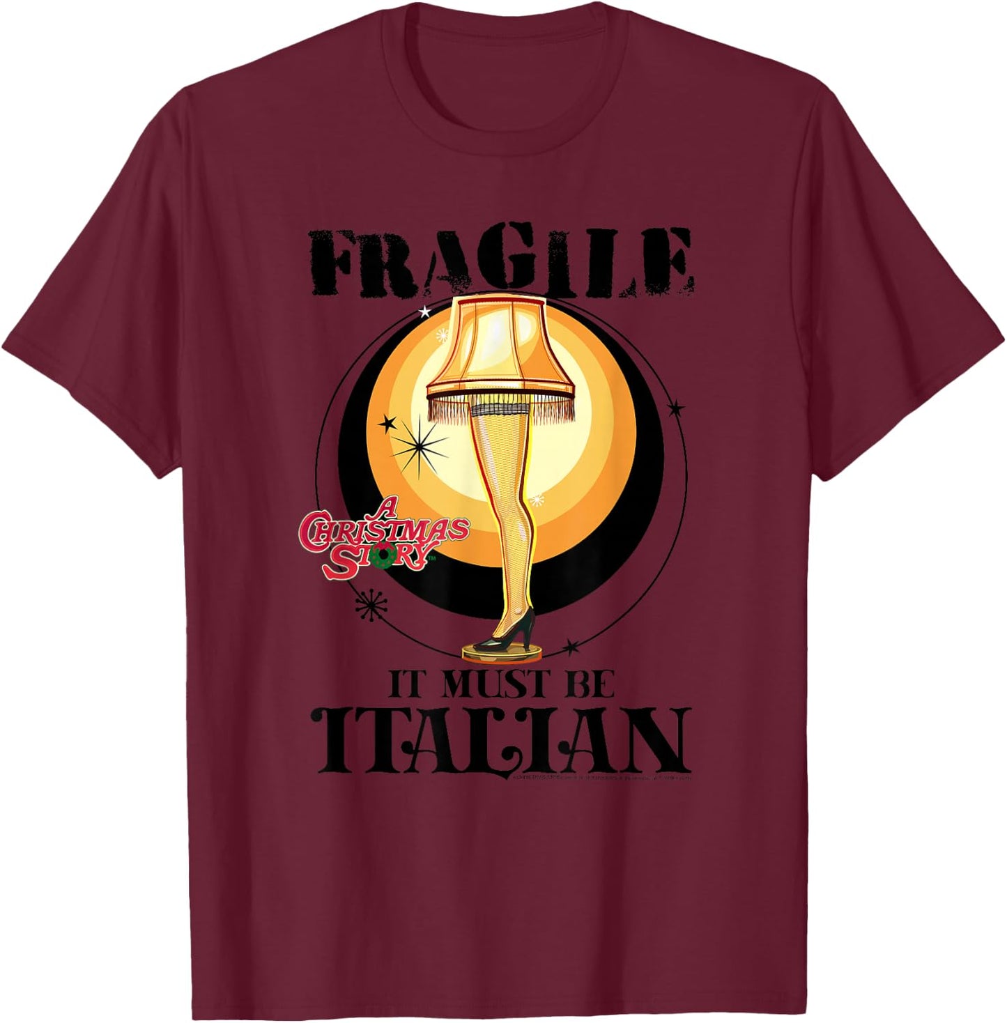 A Christmas Story Fragile It Must Be Italian Logo T-Shirt - T-Shirt | Maroon