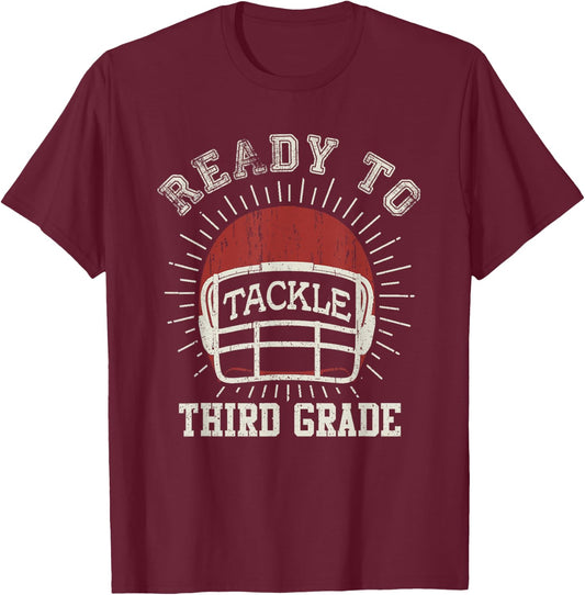 Ready To Tackle 3rd Grade Back To School Football T-Shirt - T-Shirt | Maroon
