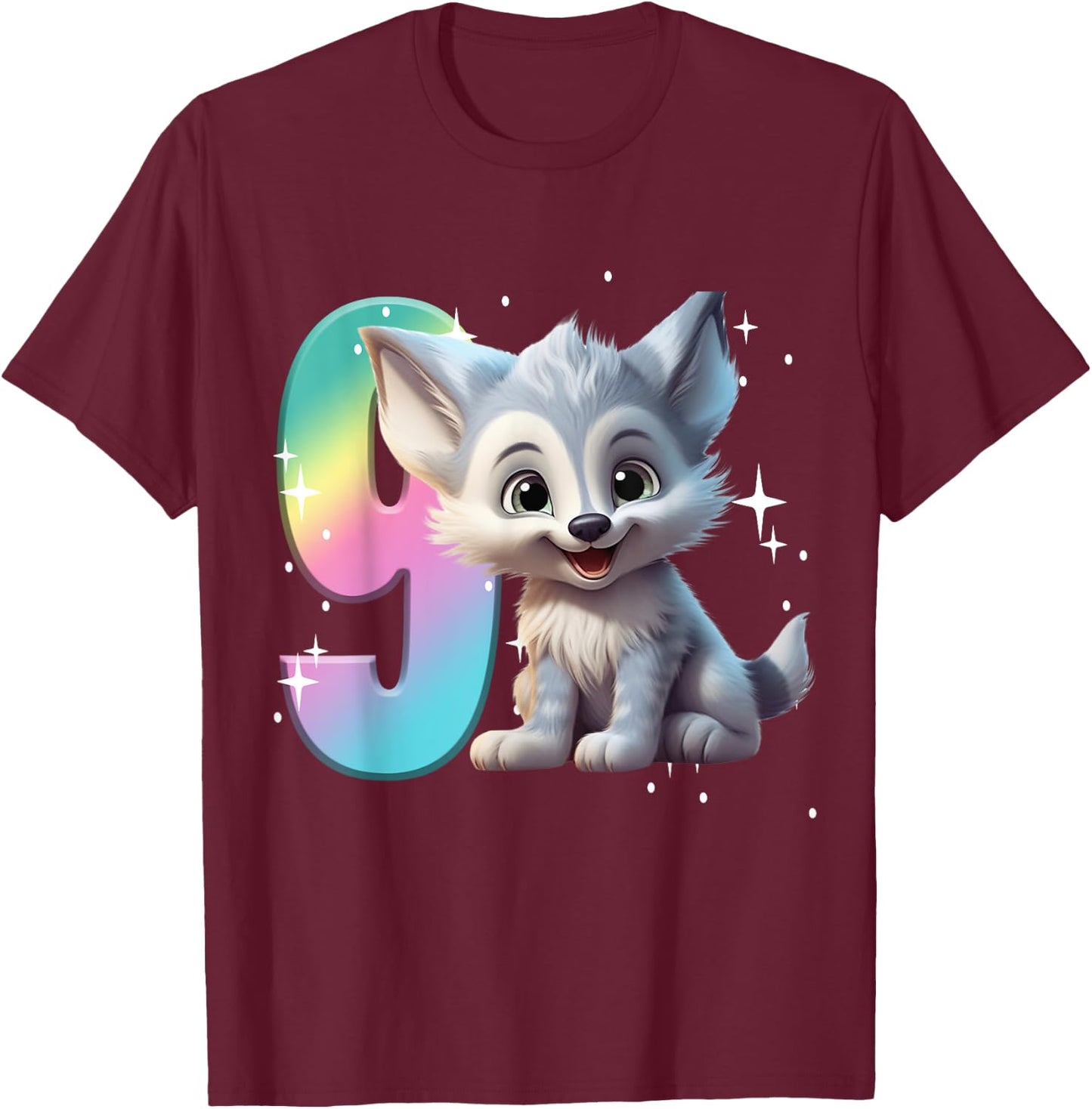 9th Birthday Wolf Shirt Birthday Girl Outfit Wolves 9 Nine T-Shirt - T-Shirt | Maroon
