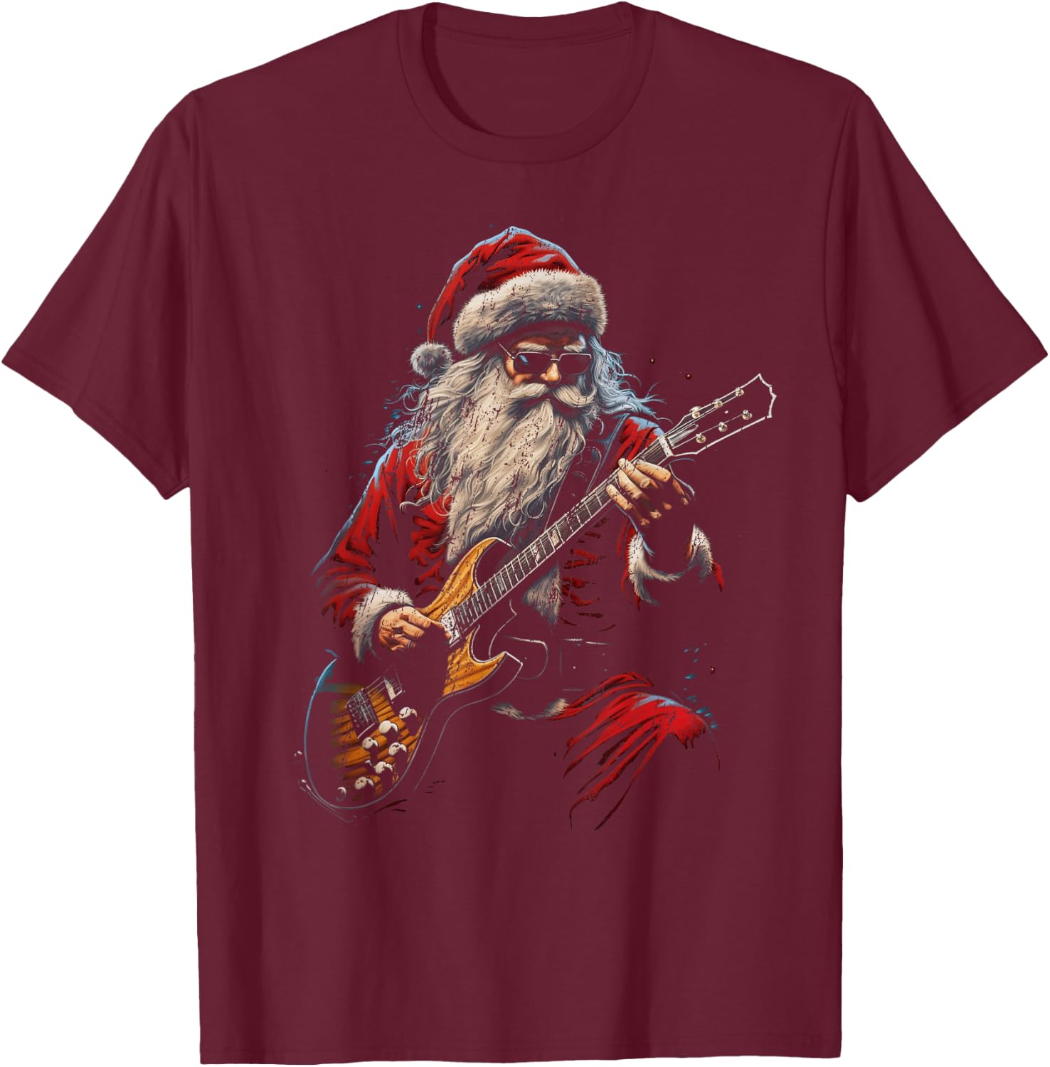 Rock Guitar Santa Claus Playing Guitar - Funny Christmas T-Shirt - T-Shirt | Maroon