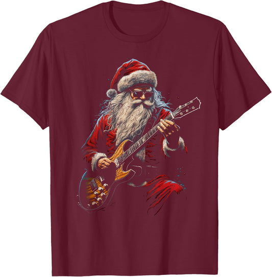 Rock Guitar Santa Claus Playing Guitar - Funny Christmas T-Shirt - T-Shirt | Maroon