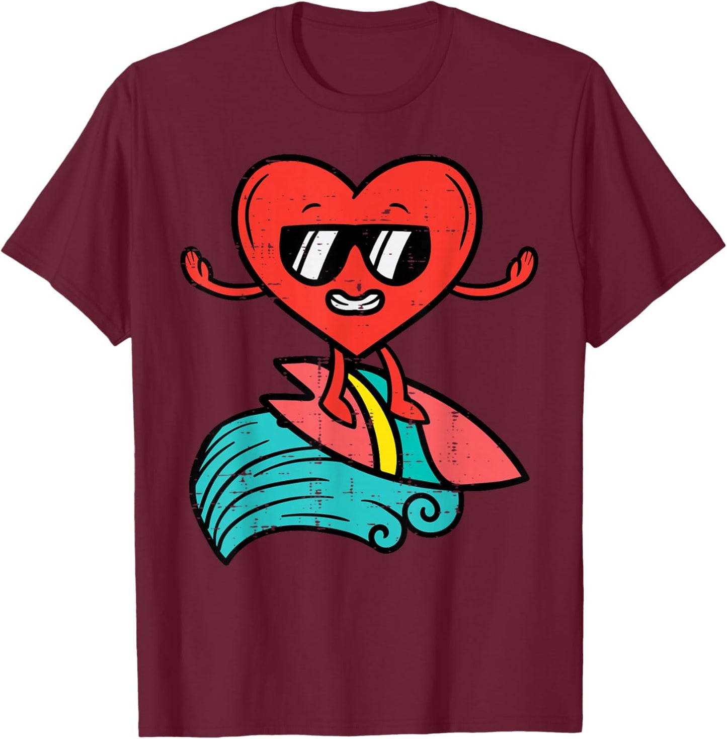 Valentines Day Surfing Heart Funny Surfer Men Women Kids Boy T-Shirt - T-Shirt | Maroon