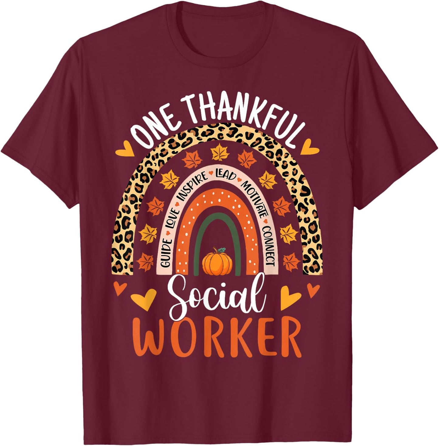 One Thankful School Social Worker Thanksgiving School Worker T-Shirt - T-Shirt | Maroon