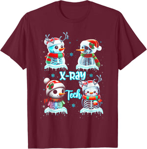 Radiology Technician X Ray Tech Funny Christmas Cute Snowman T-Shirt - T-Shirt | Maroon