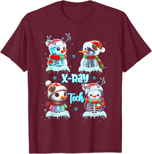 Radiology Technician X Ray Tech Funny Christmas Cute Snowman T-Shirt - T-Shirt | Maroon