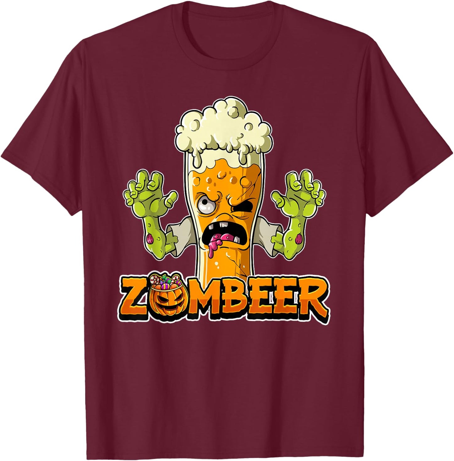 Zombeer Halloween Zombie T-Shirt - T-Shirt | Maroon