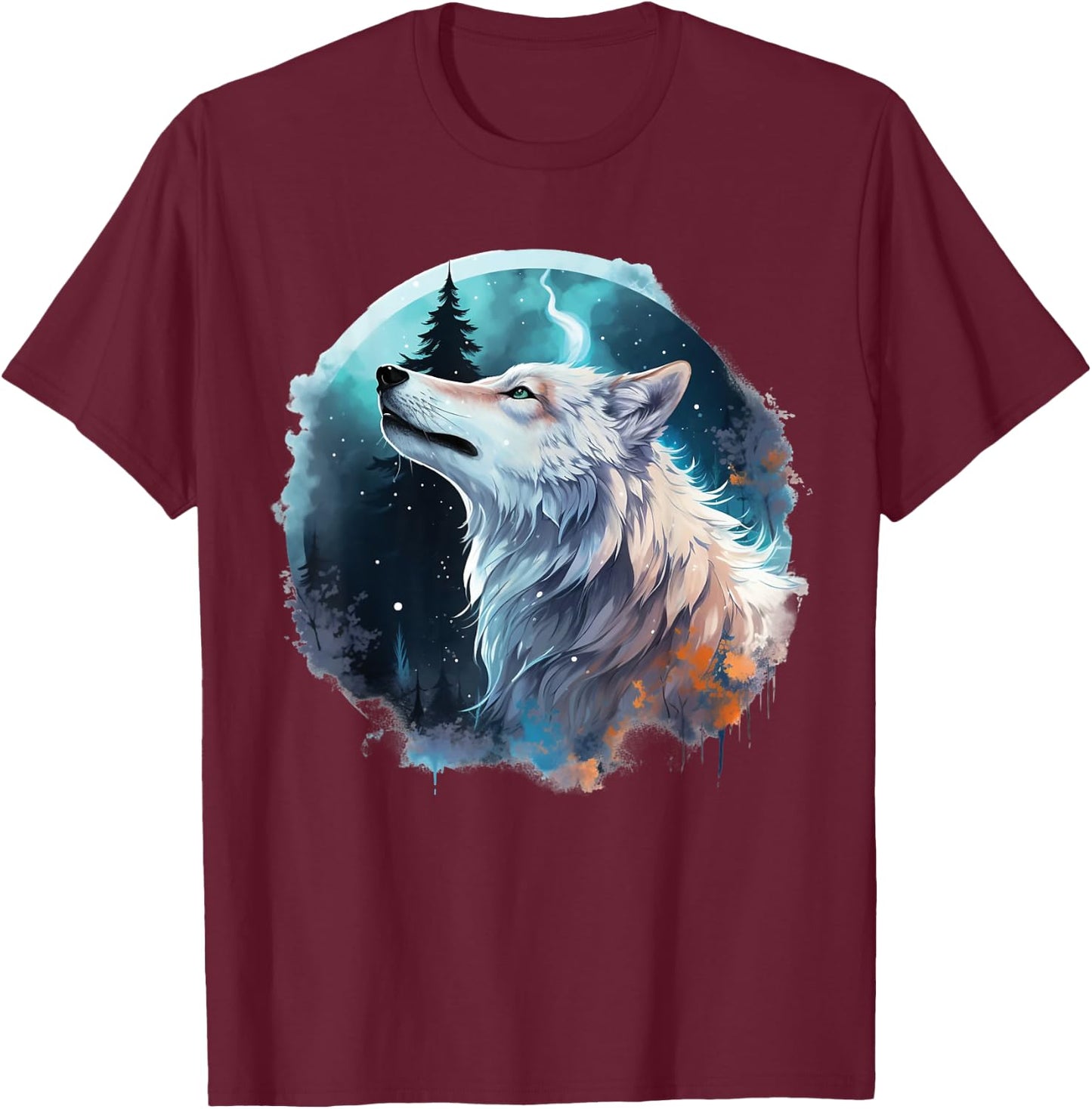 Wolf Howling At The Moon T-Shirt - T-Shirt | Maroon