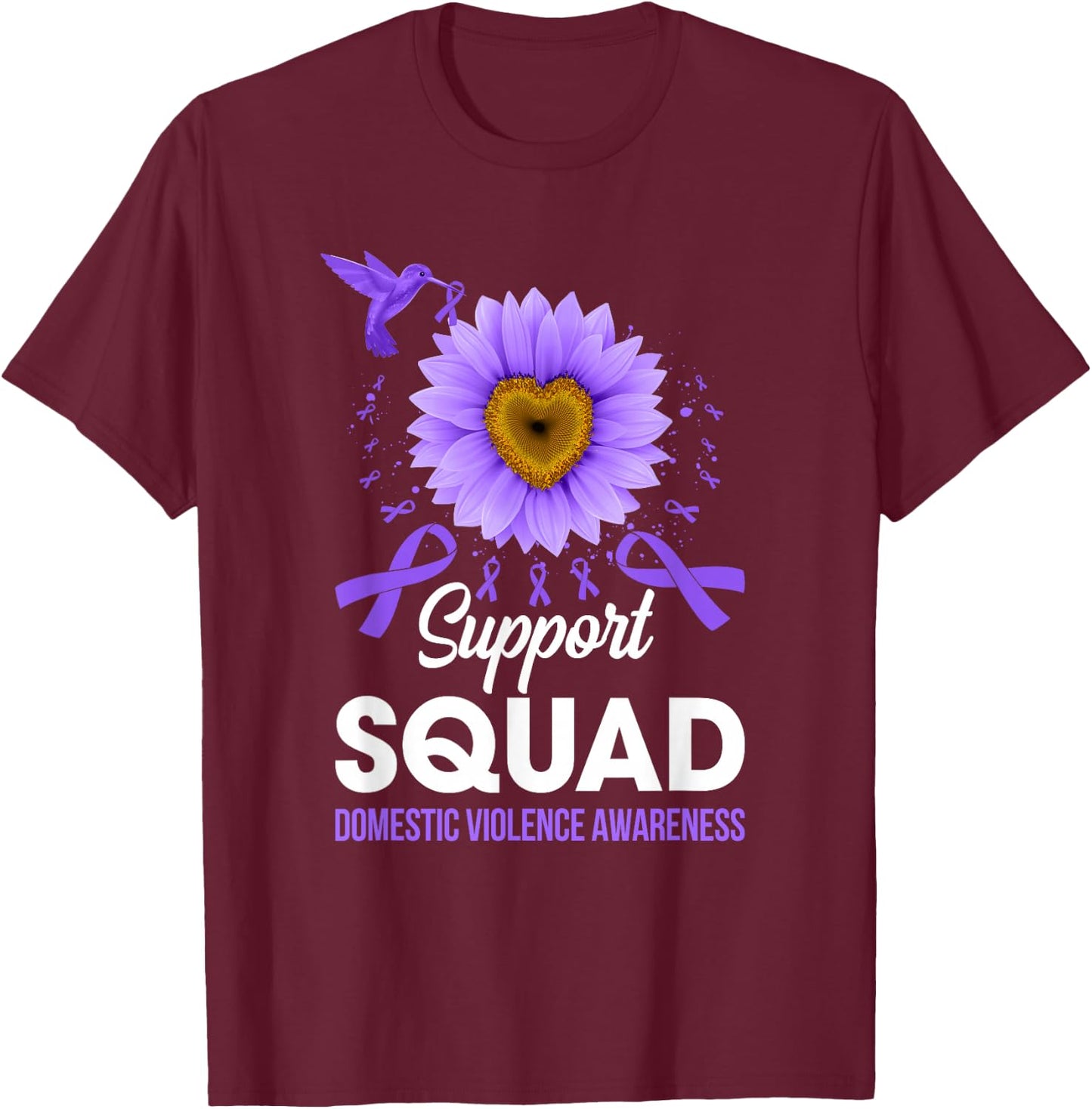 Support Squad Domestic Violence Awareness Sunflower T-Shirt - T-Shirt | Maroon