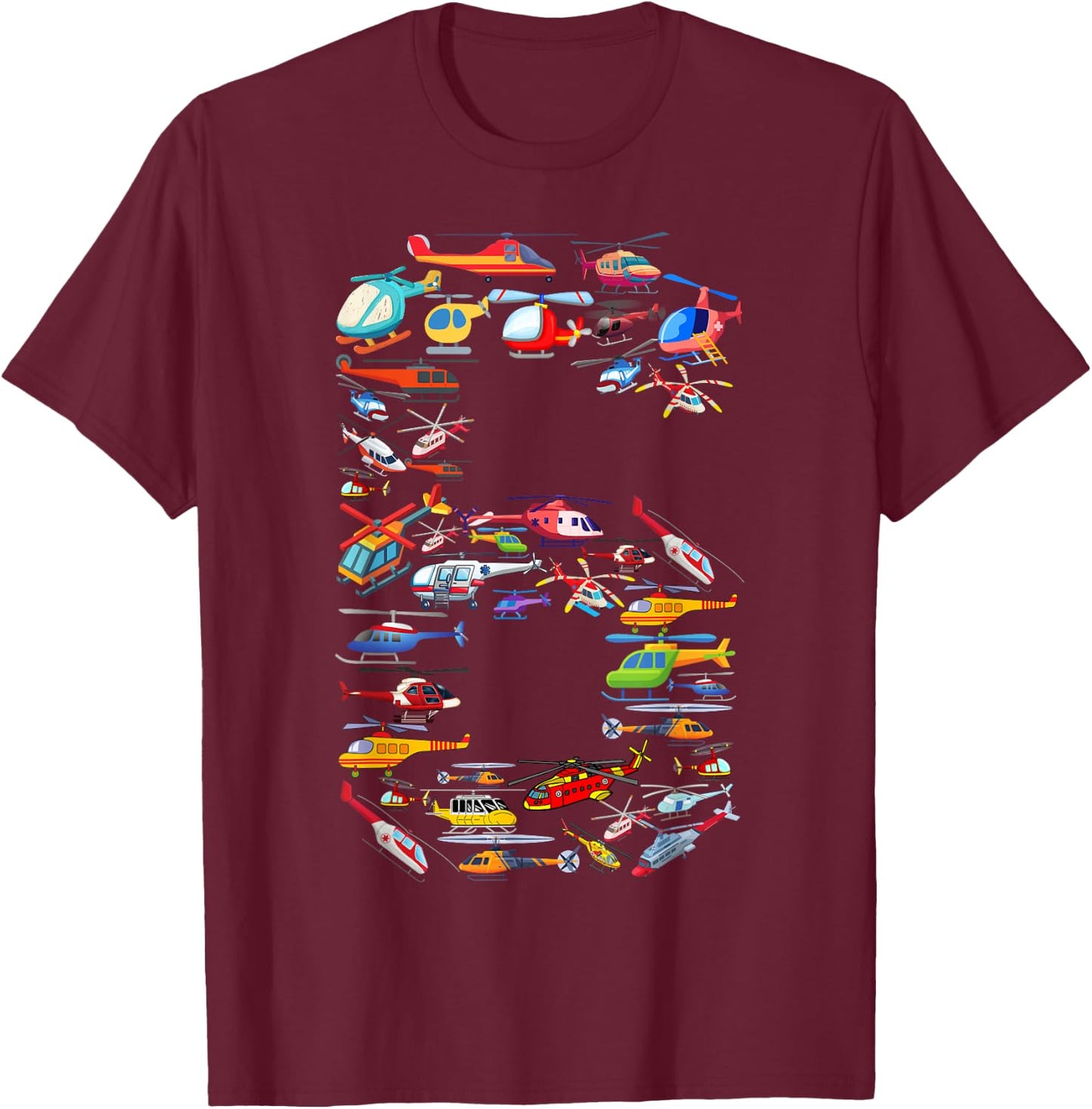 Helicopter 6th Birthday Kids Airplane 6 Year Old Boy Plane T-Shirt - T-Shirt | Maroon