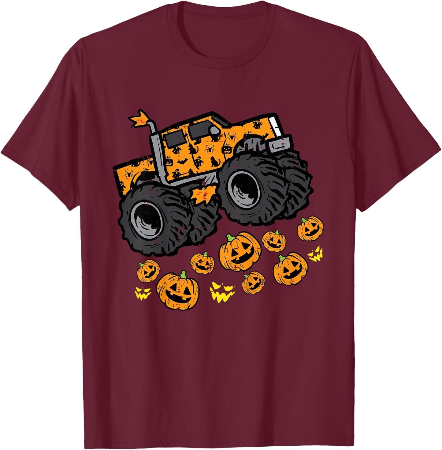 Kids Pumpkin Monster Truck Cool Halloween Costume Toddler Boys T-Shirt - T-Shirt | Maroon