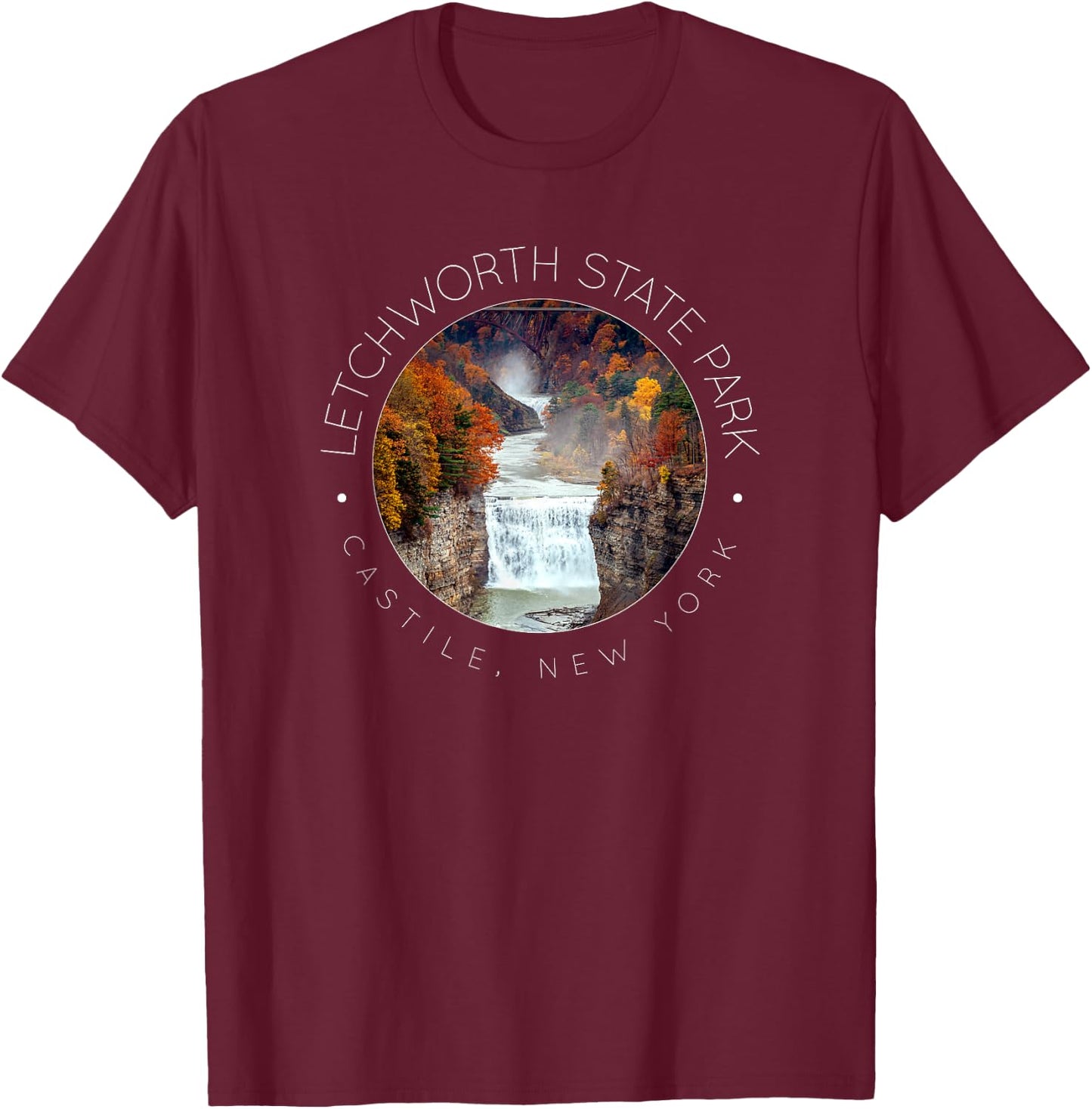 Letchworth State Park, New York State Parks, Waterfall T-Shirt - T-Shirt | Maroon