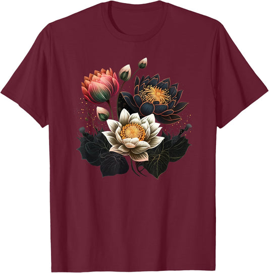 Lotus flowers Buddhism spiritual symbol yoga namaste blossom T-Shirt - T-Shirt | Maroon