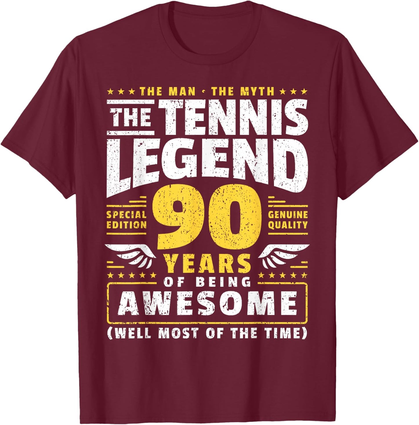 90th Birthday Tennis Player 90 Years T-Shirt - T-Shirt | Maroon