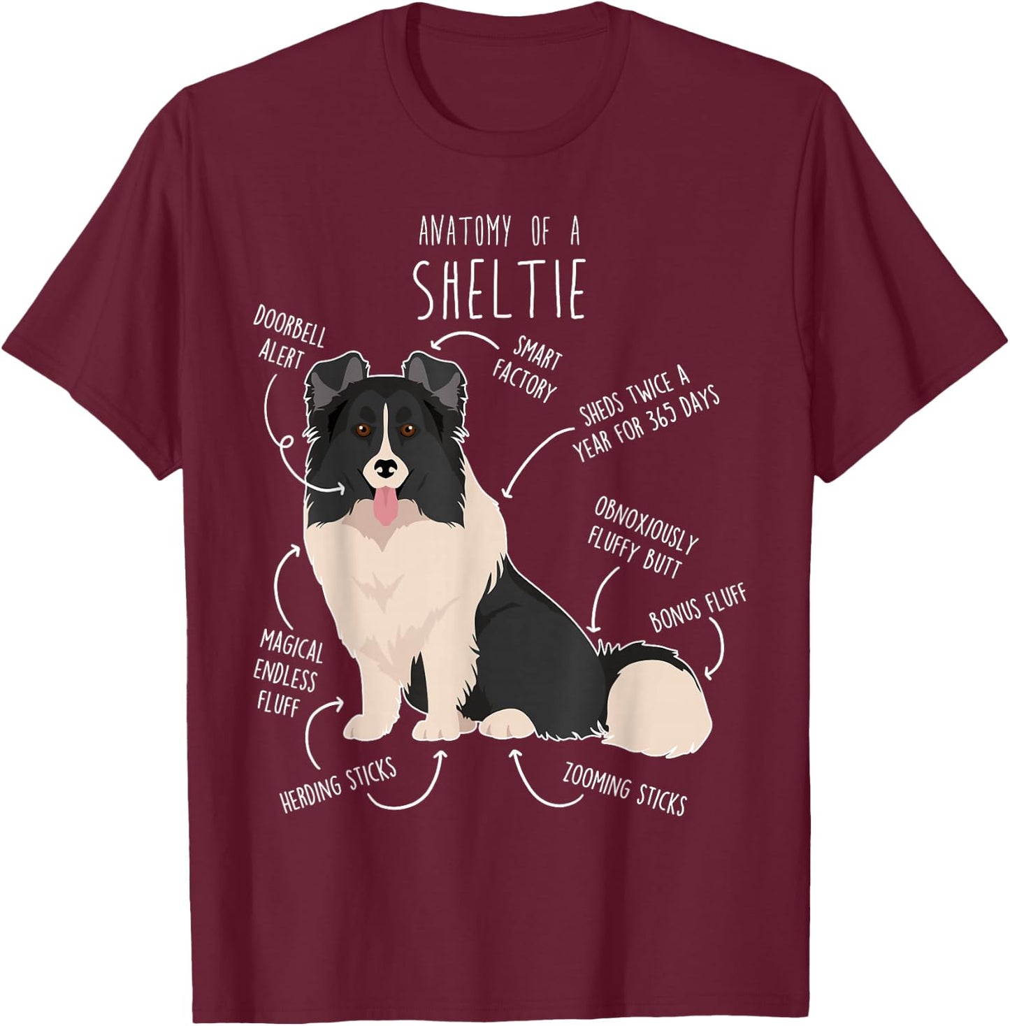 Bi Black Sheltie Shetland Sheepdog Anatomy, Funny Cute Pet Men Women Girls Kids T-Shirt - T-Shirt | Maroon