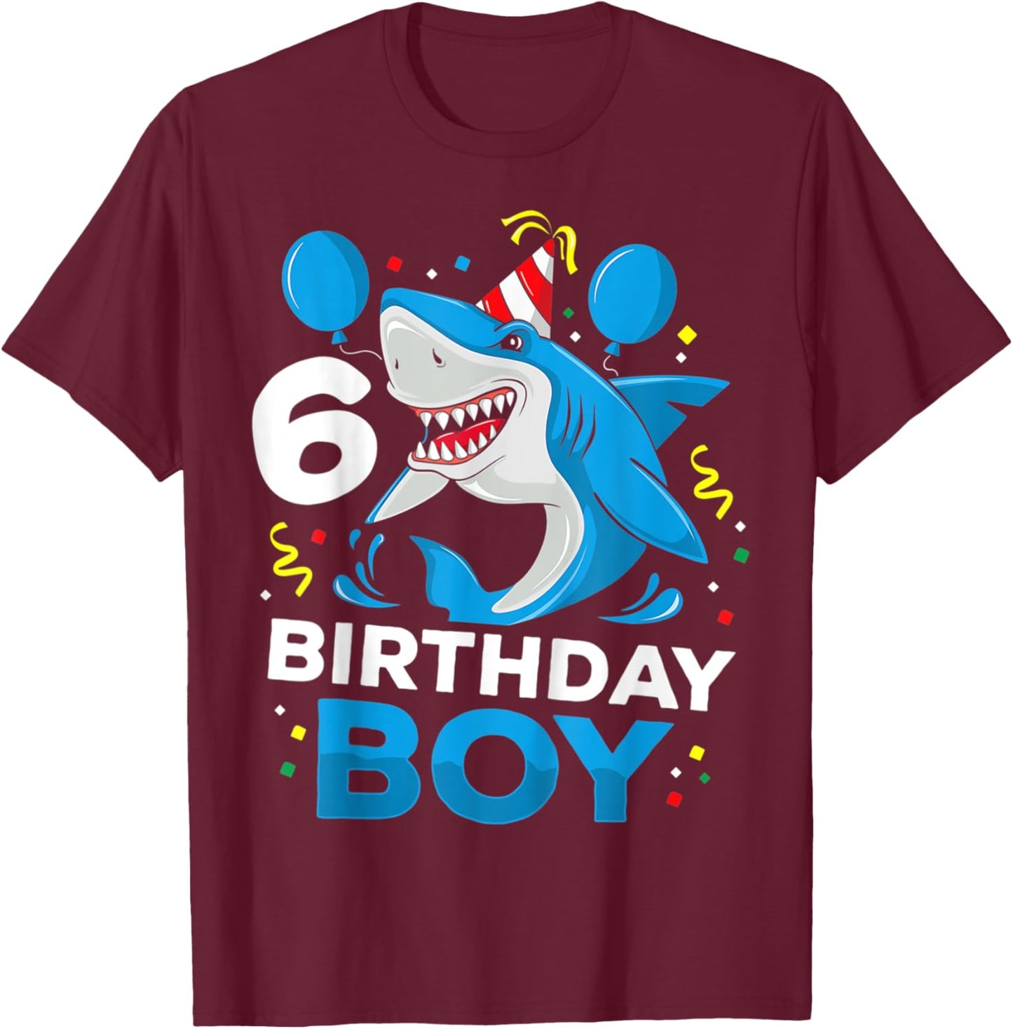Shark Party: 6th Birthday Shirt for Boys with Ocean T-Shirt - T-Shirt | Maroon