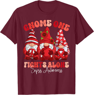 Sepsis Awareness Month Red Ribbon Gnomies T-Shirt - T-Shirt | Maroon