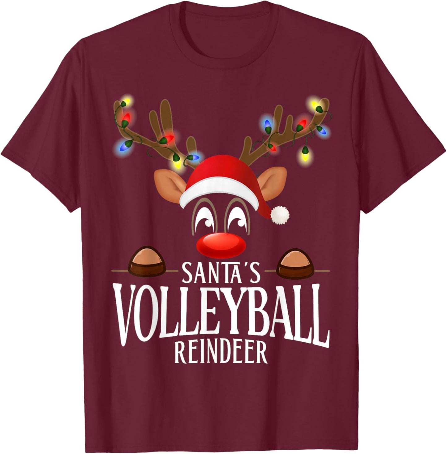 Santa's Volleyball Reindeer Funny XMas Matching PJS T-Shirt - T-Shirt | Maroon