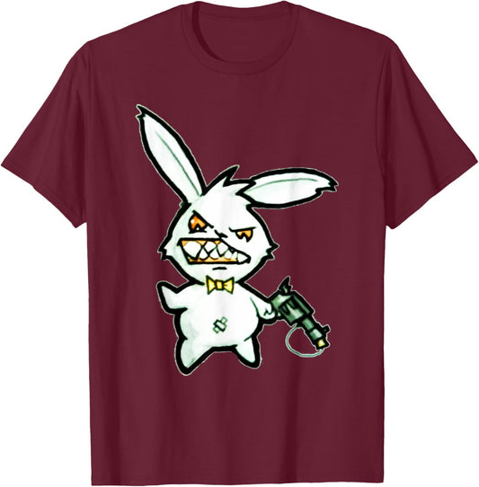 Crazy Loaded Pistol Psycho Bunny Shirt - Cartoon T-Shirt - T-Shirt | Maroon