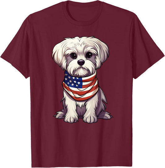 Maltese American Flag Maltese Dog Owner Mom Dad Men Women T-Shirt - T-Shirt | Maroon
