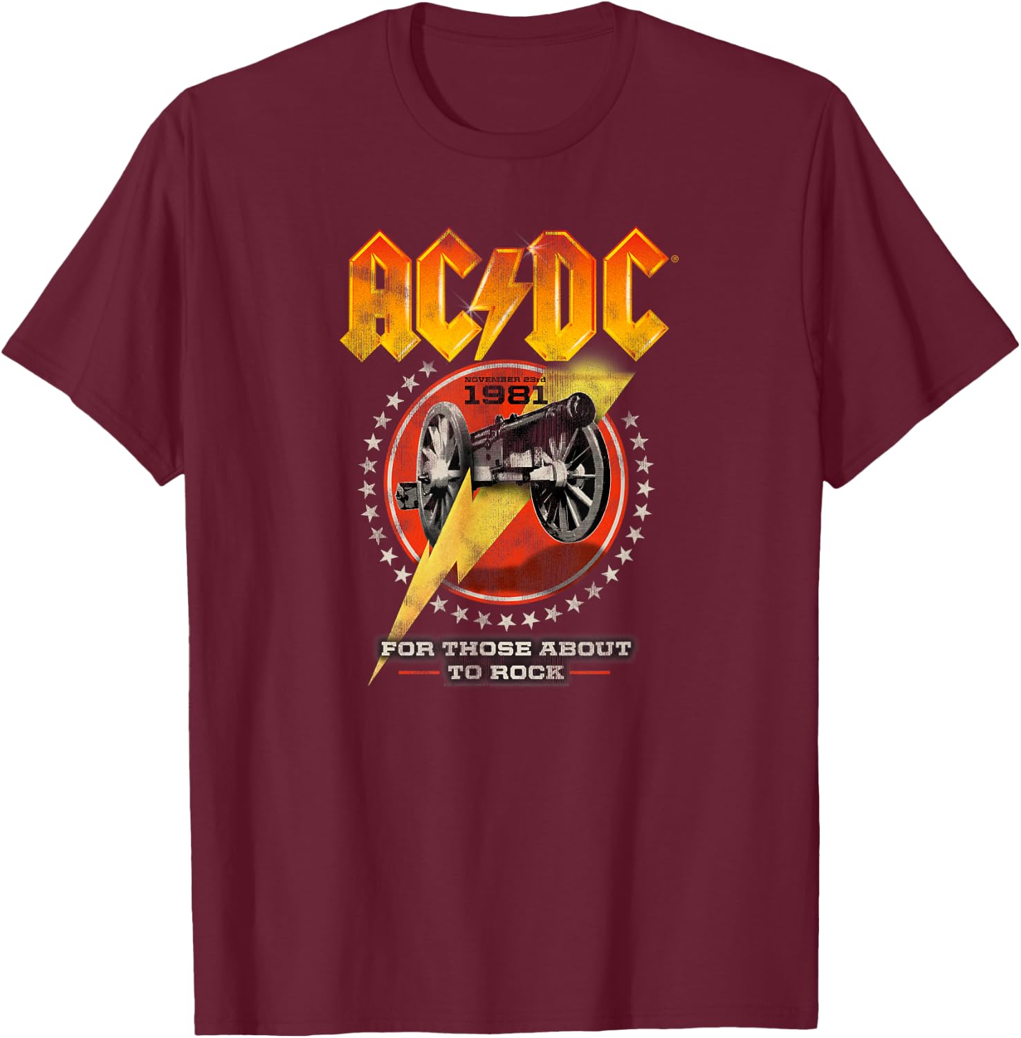 Official AC/DC For Those About To Rock 1981 Rock Band Music T-Shirt - T-Shirt | Maroon