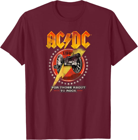 Official AC/DC For Those About To Rock 1981 Rock Band Music T-Shirt - T-Shirt | Maroon