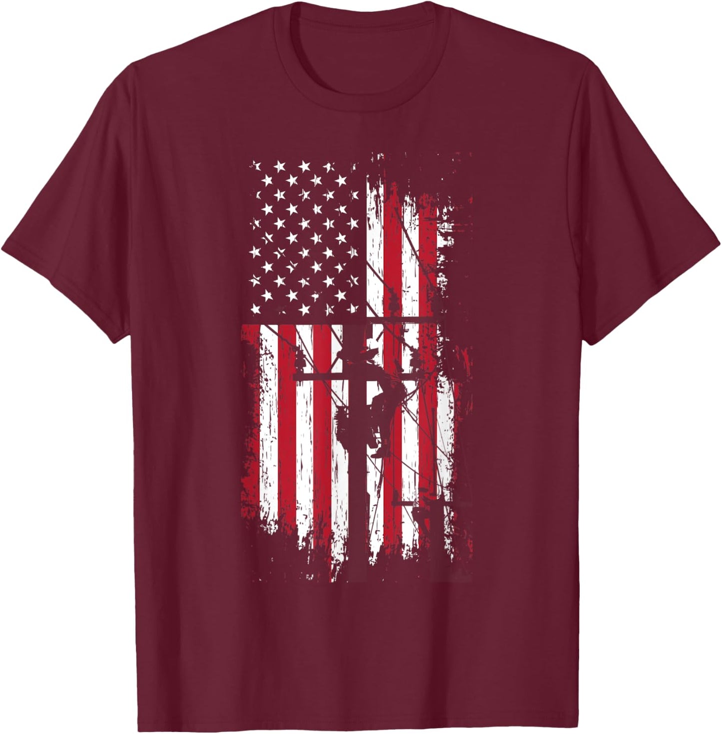 Patriot US Citizen USA Flag Design For Electrician Men T-Shirt - T-Shirt | Maroon