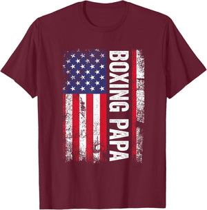 Boxing Papa American Flag USA Patriotic T-Shirt - T-Shirt | Maroon