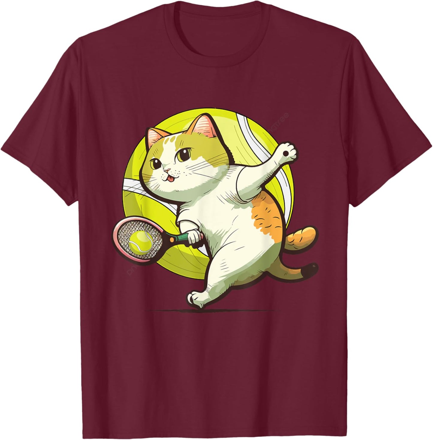 Funny Tennis Racket Cat Playing Tennis Women Kids T-Shirt - T-Shirt | Maroon