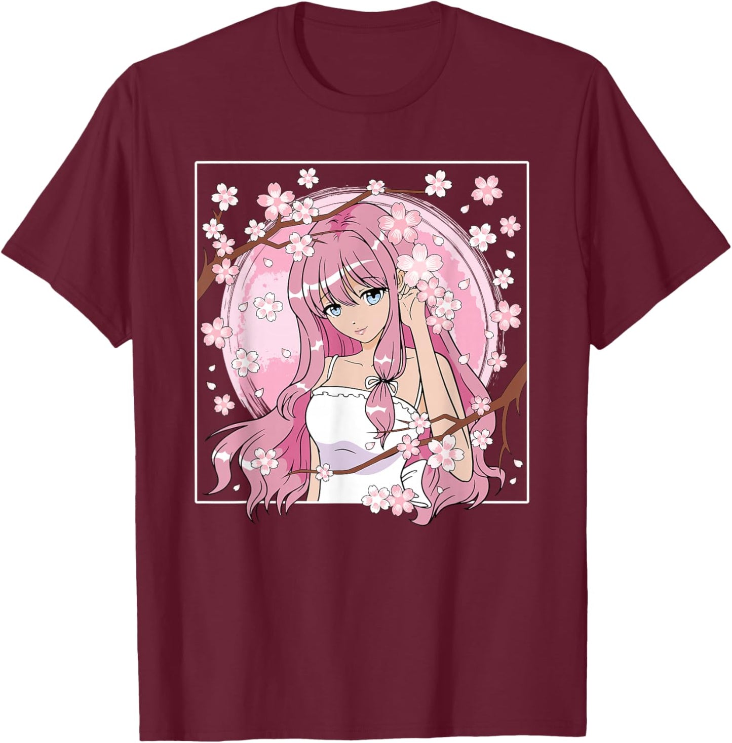Japanese Anime Girl Otaku Cherry Blossom Sakura Women T-Shirt - T-Shirt | Maroon
