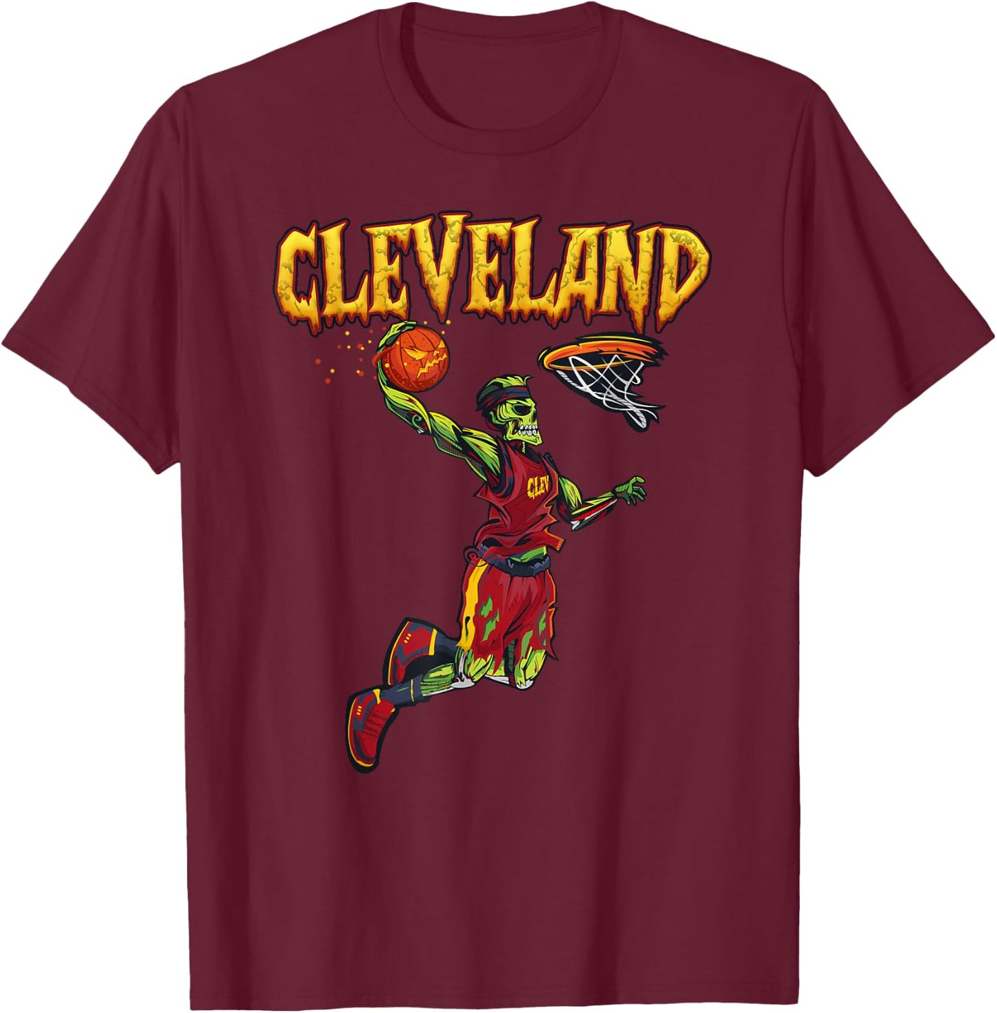 Jump Zombie Cleveland Dunk Player Halloween Pumpkin Ball T-Shirt - T-Shirt | Maroon