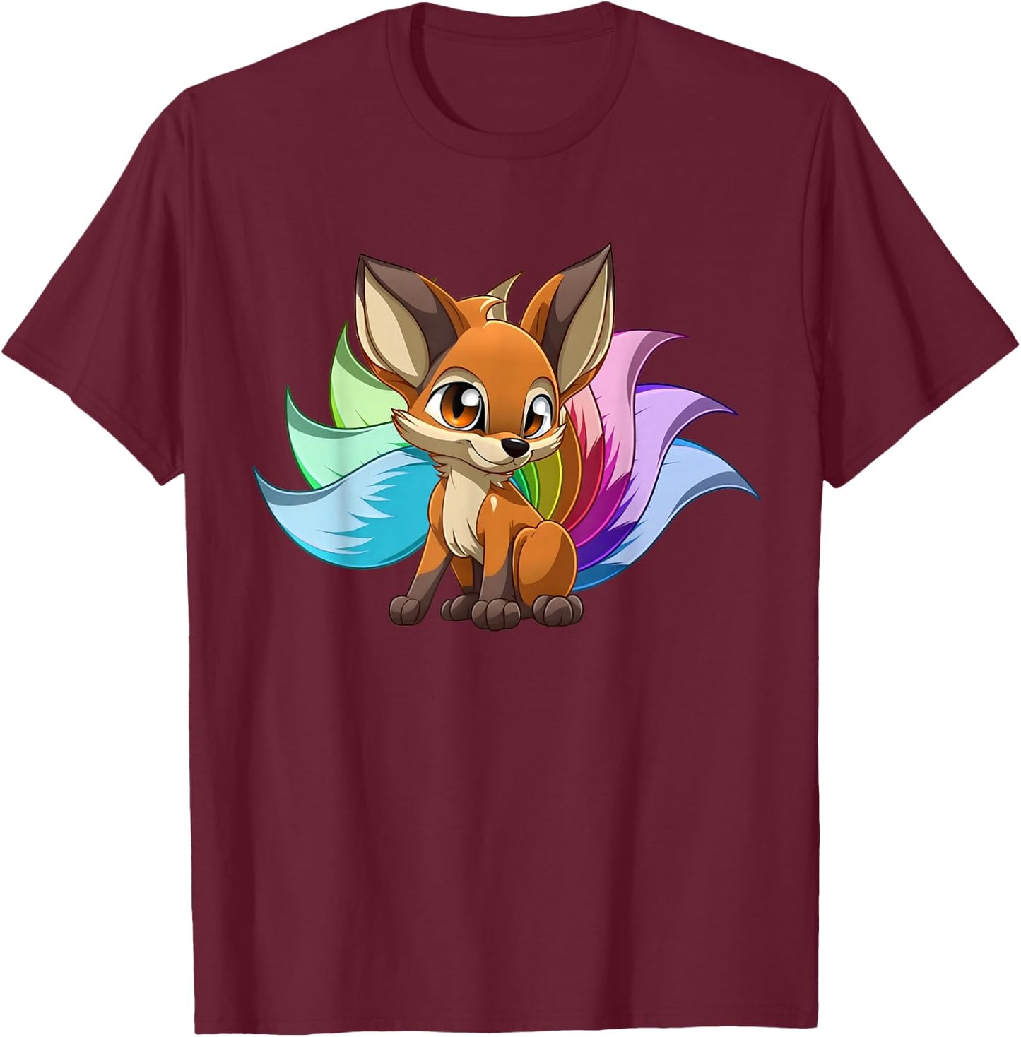 Kitsune-Nine-Tail Kawaii Fox Women Graphic T-Shirt - T-Shirt | Maroon