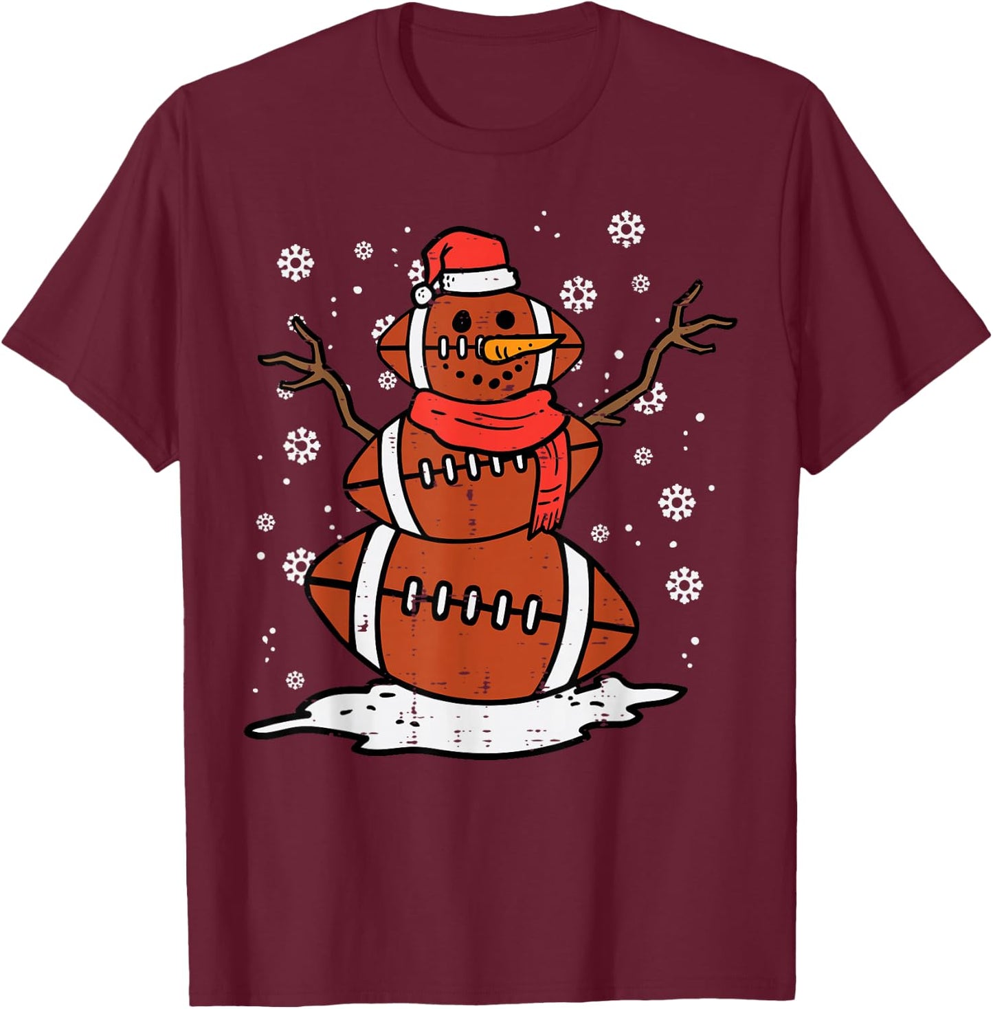 Christmas American Football Snowman Xmas Sport Men Boys Kids T-Shirt - T-Shirt | Maroon