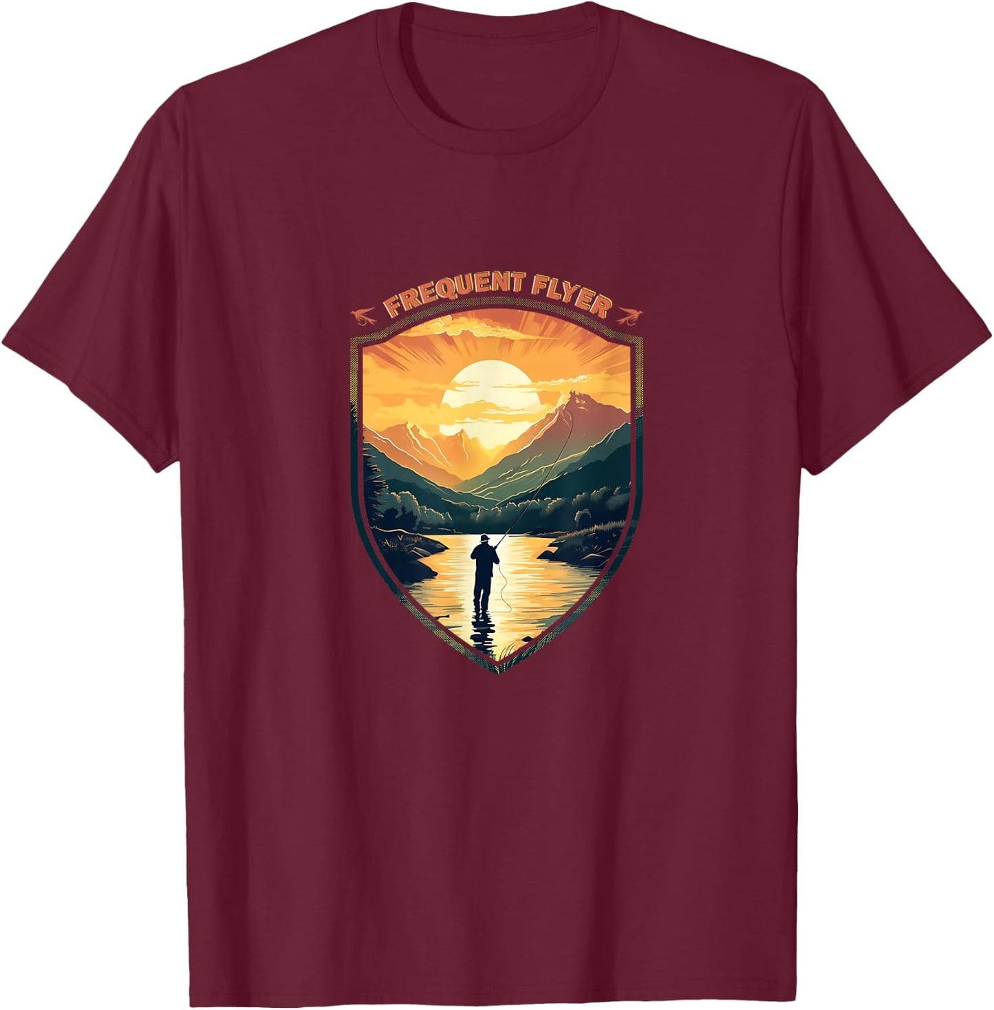 Frequent Flyer Vintage Angler Delight Fly Fisher Enthusiasts T-Shirt - T-Shirt | Maroon