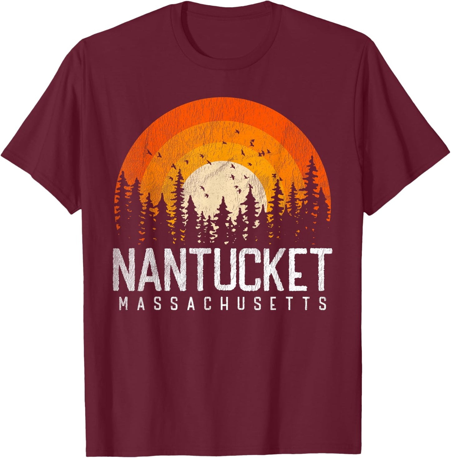 Nantucket Massachusetts MA Shirt Vintage 80s 90s Retro Gift T-Shirt - T-Shirt | Maroon