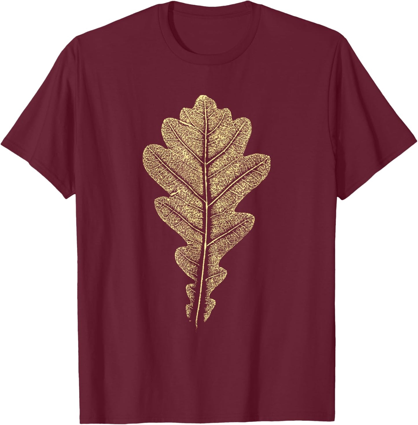 Oak Leaf - Stamp - Nature & Forest Tree - Botanicals T-Shirt - T-Shirt | Maroon