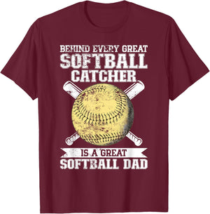 Softball Catcher Dad Pitcher Fastpitch Coach Fathers Day T-Shirt - T-Shirt | Maroon