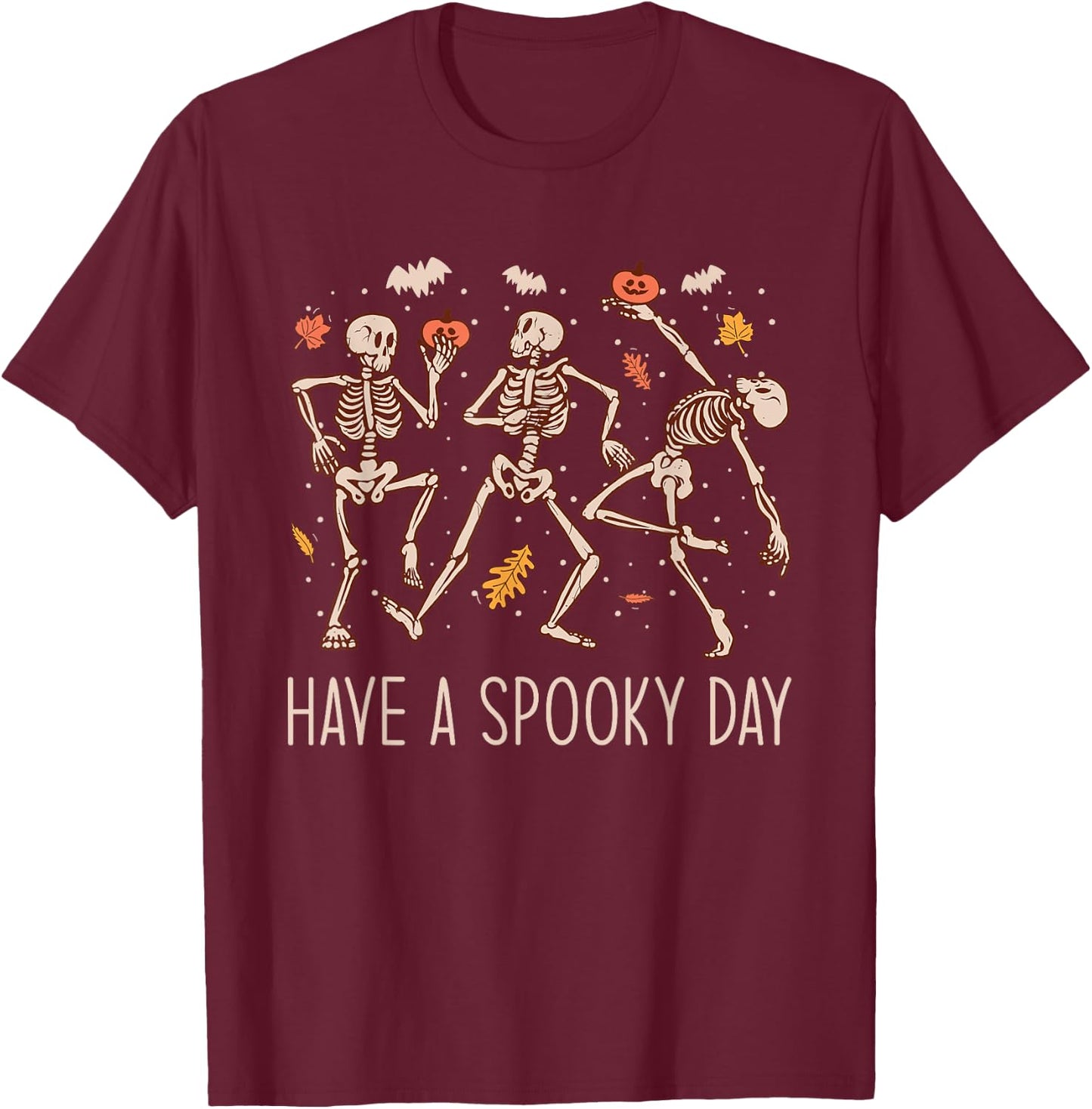 Halloween Dancing Skeletons Have a Spooky Day Fun Retro Joy T-Shirt - T-Shirt | Maroon