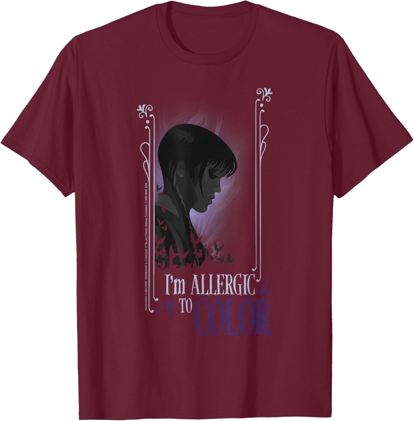 Wednesday I'm Allergic To Color Quote T-Shirt - T-Shirt | Maroon